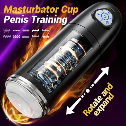 Male Masturbator Cup With Realistic 3D Sleeve 7 Thrusting & Vibrating Stimulation Modes  for Male Masturbation Penis Training