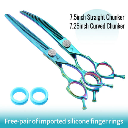 Fenice 7.25 Inch Professional Diamonds Screw Curved Chunker Scissors Pet Grooming Shears JP440C Thinner Shears for Dogs