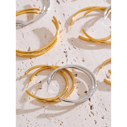 Yhpup 25/30/40/50/60/70mm Minimalist C-Shape Round Daily Hoop Earrings Stainless Steel Versatile Popular PVD Waterproof Jewelry