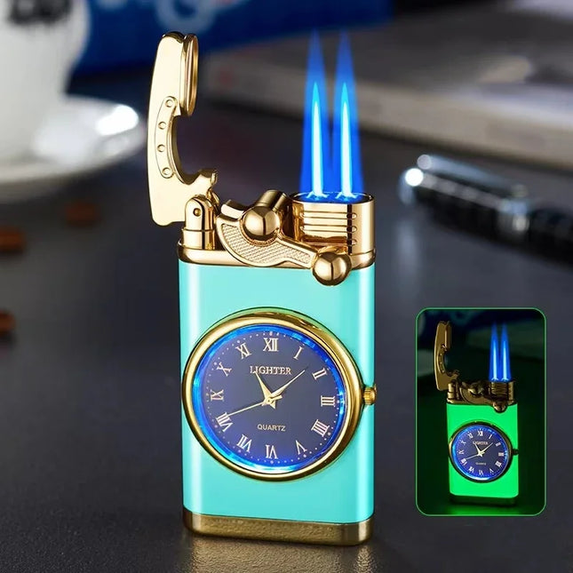 Creative Real Watch Metal Rocker Arm Butane Gas Torch Lighter Windproof Double Jet Flame Cigar Lighters Smoking Gadgets For Men
