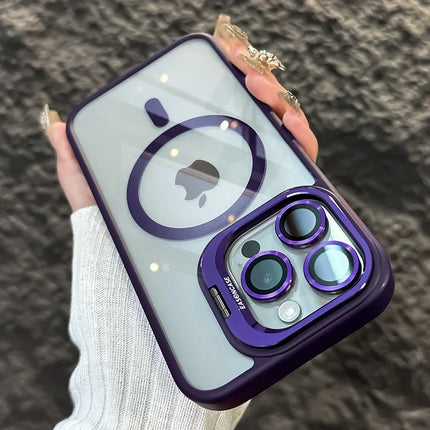 Luxury Magnetic Shockproof Phone Case For iPhone 16 15 14 13 12 11 Pro Max Plus Pro Funda Stand Glass Lens Protection Back Cover