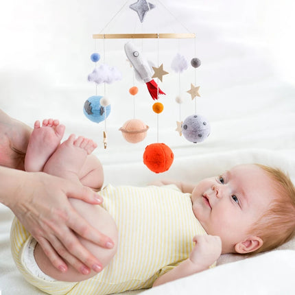 Crib Mobile Holder Rattles Toys Wooden Moon Stars Astronaut Bed Bell Toys Newborn Wooden Mobile Bed Music Toy Holder Bracket Bed