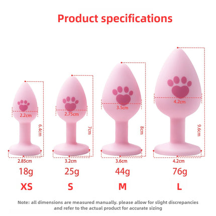 Pink Silicone Anal Plug for Woman 4 Sizes Cat Paw Pattern Smooth Surface Butt Plug Crystal Base Sex Toys For Woman Anal Dildo