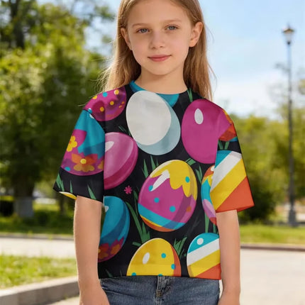 Children's Bunny Easter T-Shirt Fashion Short Sleeve Round Neck Regular Top Holiday Cute Rabbits Eggs Print Summer Girls Clothes