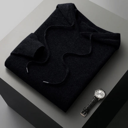 MVLYFLRT Men's 100% Merino Wool Sweater Hooded Collar Knitted Pullover Sweatshirt Autumn Winter Casual Large Tops Long Sleeved
