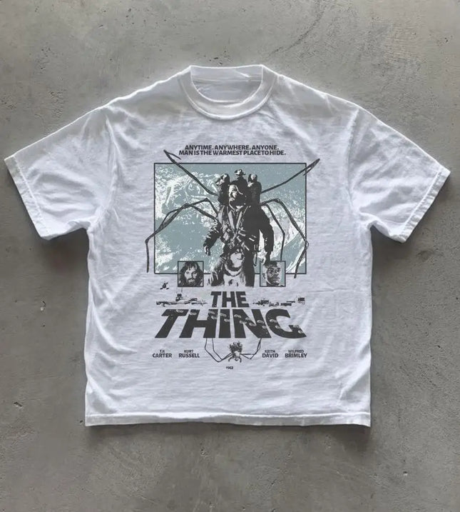 Retro 80s Horror Movie T-Shirt Retro Japanese Poster Graphic Tee Sci-Fi Movie Merch John Carpenter Collectible Shirt The Thing
