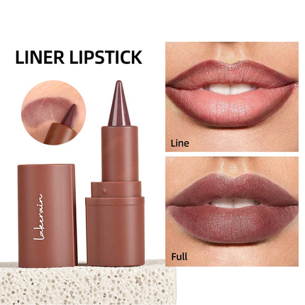 2pcs Nude Lip Combo Set Dark Brown Lip Liner With Glossy Pink Nude Gloss Shiny Long Lasting Lip Glossy Lips Lightweight Feel  Ma
