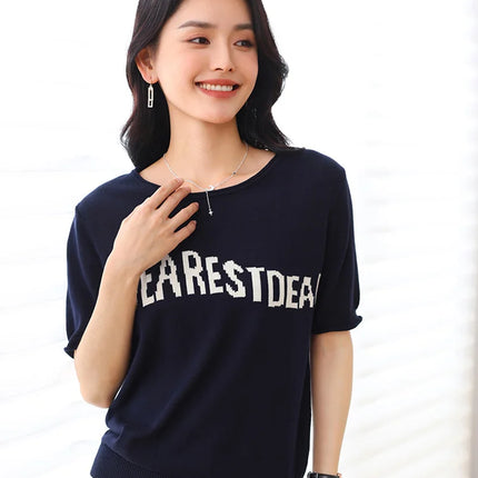 Women's Summer T-shirt 100% Pure Cotton Casual Solid O-neck Pullover Loose Fit Short Sleeve Fashion Sweater