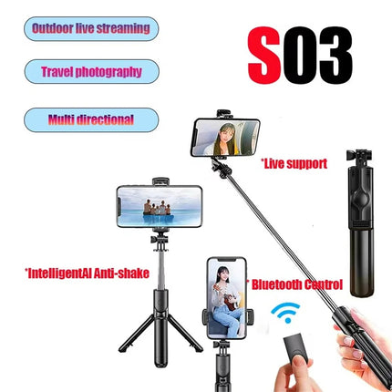 Roreta Selfie holder Tripod with Wireless Bluetooth Remote, Portables Foldable Stand for Vlog Shooting for iPhone Smartphone