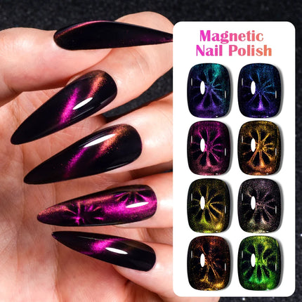 MEET ACROSS 8ml Magnetic Nail Polish Dubble Light Cat Eye Gel Nail Polish Semi-permanent Nail Polish Without Lamp Wave Polish