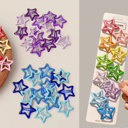 10pcs Colorful Star BB Hair Clips Girls Y2K Cute Star Barrettes Women Simple Metal Snap Clip Headdress Hair Jewelry Accessories