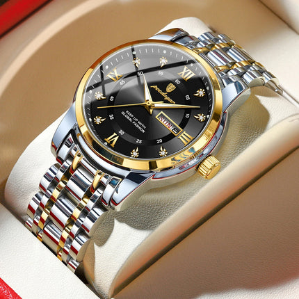 POEDAGAR Luxury Fashion Men's Wristwatch Waterproof Stainless Steel Luminous Trendy Men's Watch Date Week Men's Quartz Watches Reloj