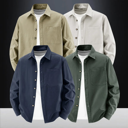 2026 New Style Solid Color Long-Sleeved Shirt Men's Spring-Autumn Pure Cotton Washed Workwear Jacket Retro Loose Shirt Jacket