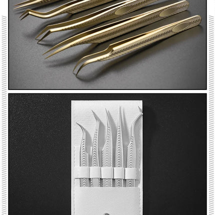 5PCS Eyelash Extension Tweezers Set Lash Applicator Tool Stainless Curved Straight For Eyelash false Clip Makeup Nail Art Tools