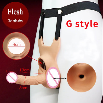 Lesbian Strap-On Dildo Penis Pants Realistic Soft Silicone Panties Solid Hollow Dildo For Men Woman Adults Sex Toys Masturbator