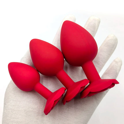 Rose Silicone Anal Plug,Beginner To Expert,3 Size Red And Black Butt Plug,G-Point Massage,sexual wellness,adult pleasure,sex toy