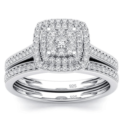 Szjinao 2pcs Moissanite Ring Set For Woman Original 925 Silver Wedding Jewelry Luxury Engagement Ladies Anniversary Gift Trend