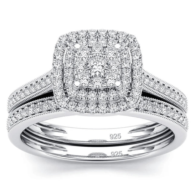 Szjinao 2pcs Moissanite Ring Set For Woman Original 925 Silver Wedding Jewelry Luxury Engagement Ladies Anniversary Gift Trend