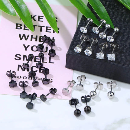 3-8mm Small Black Silver Color Earrings Stone CZ Crystal Ear Studs Surgical Steel Cubic Zirconia Helix Earring Women Accessories