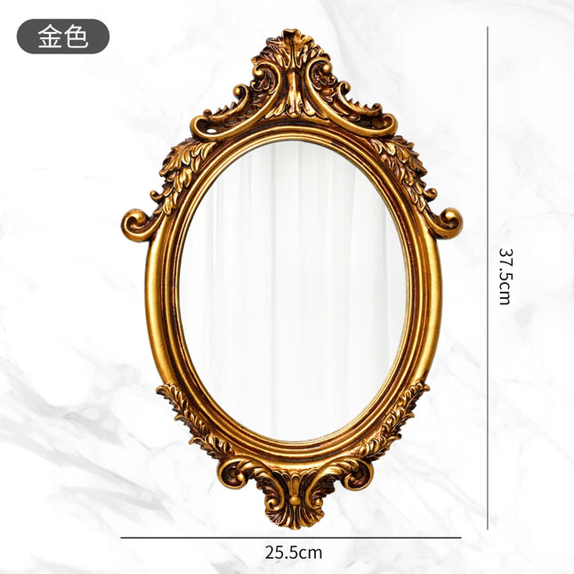 Ornate Gold Oval Mirror, Vintage Baroque Wall Decor Mirror, 37.5cm Hanging Mirror for Home