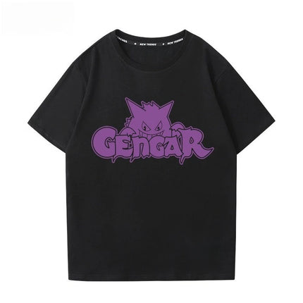 Pokémon Gengar Printing Tee Pure Cotton T-shirt Men's 2026 Summer Fashion Oversize Street Casual Y2K Tops Streetwear Clothing