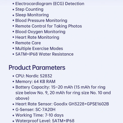 AI ECG Detection Smart Ring Blood Pressure,Heart Rate,Body Temperature Monitor,Waterproof Multiple Sport Track Men Women Rings