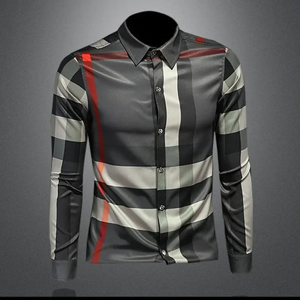 Fashionable Long Sleeve Slim Fit Men's Shirt Trendy Korean Style Checkered Casual Shirt for Spring And Autumn in Mainland China