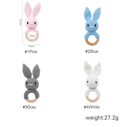 Wooden Baby Rattle Toy Handmade Crochet Sensory Toy for Newborn 0-3 Months,  Rabbit Rattle Toys Baby Gift Travel Accessories
