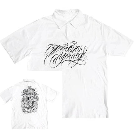 Mens Casual Collar T-shirt Tennis Shirt West Coast Hip-Hop Chicano Y2K High American Spring Summer Men Harajuku Gothic