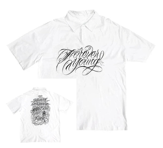 Mens Casual Collar T-shirt Tennis Shirt West Coast Hip-Hop Chicano Y2K High American Spring Summer Men Harajuku Gothic