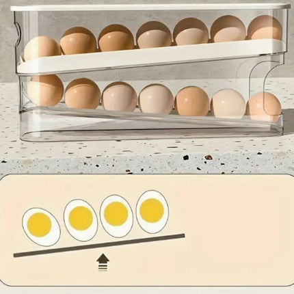 Bilayer Fridge Egg Storage Box Ladder Style Automatic Rolling Egg Holder Rack Refrigerator Dispenser Egg Organizer