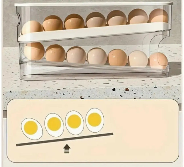 Bilayer Fridge Egg Storage Box Ladder Style Automatic Rolling Egg Holder Rack Refrigerator Dispenser Egg Organizer