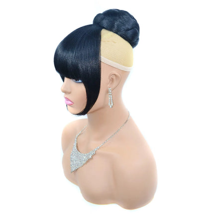 Synthetic Chignon with Bangs Clip In Hair Bun Pad Spherical Updos Hairpieces Black Color Daily Use Party Wedding Fashion Hair Ac