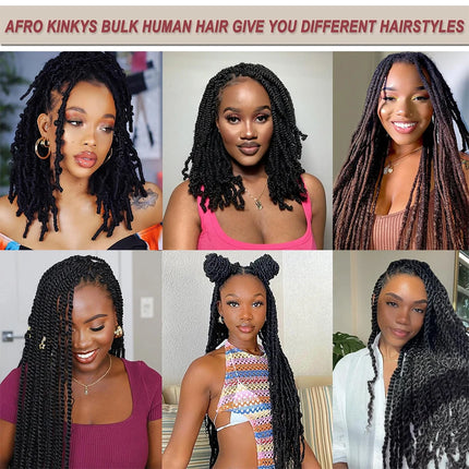 Afro Kinky Bulk QVR Human Hair For Mini Twist Braiding Loc Extensions & Crochet afro Kinky Curly bulk Hair For Dreadlocks 50g