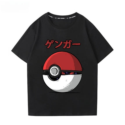 Pokémon Gengar Printing Tee Pure Cotton T-shirt Men's 2026 Summer Fashion Oversize Street Casual Y2K Tops Streetwear Clothing