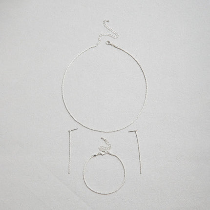 Set of Shiny Silver Plated Collarbone Chain Necklace Bracelet Jewelry, Women's Minimalist Starry Sky Accessories