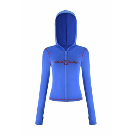 Gia Slim-Fit Letter Print Topstitching Design Hooded Zip-Up Jacket and Pants Set