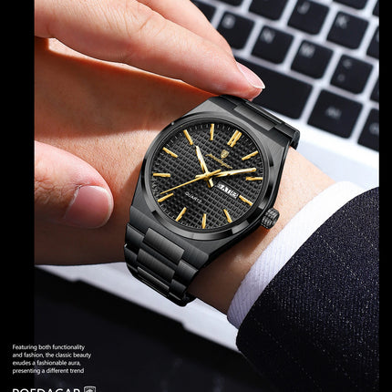 POEDAGAR Luxury Fashion Men's Wristwatch Waterproof Luminous Date Week Man Clock Stainless Steel Quartz Business Watches For Men