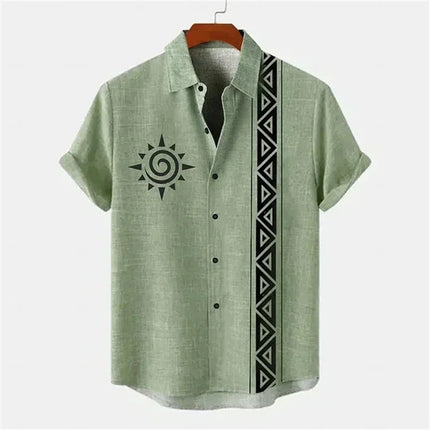 Men's shirt ethnic style 3D printing henley shirt, men's fashion button down collar short sleeve, high quality men's tops