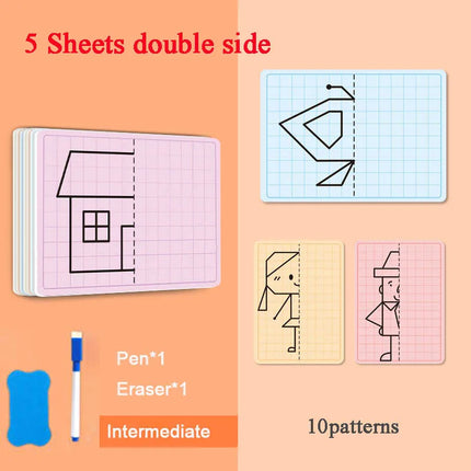 Kids Symmetrical Drawing Toy Cartoon Lattice Writing Board Reusable Pen Control Fine Motor Skill Educational Toys