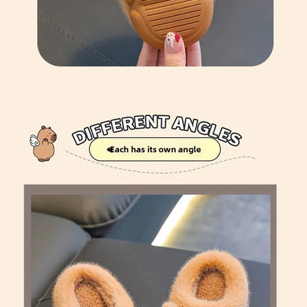 Kids Winter Warm Cotton Slippers Cute Capybara Slip-On Shoes for Boys & Girls Soft Non-Slip Soles Lightweight Easy Wear Closure