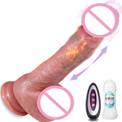 Realistic Soft Silicone Heating Telescopic Vibrator Dildo Masturbation Suction Cup Anal Plug Vaginal Massager Sex Toys for Women