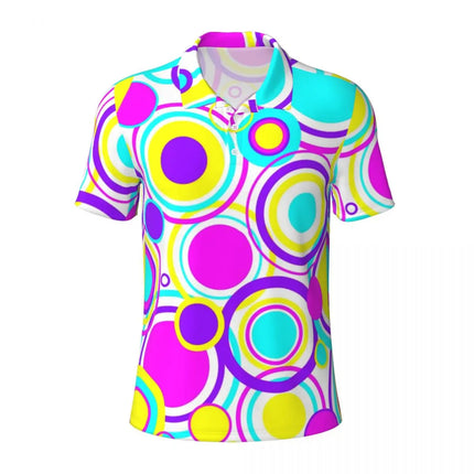 Vintage 70s Circles Casual Polo Shirts Psychedelic Pattern T-Shirts Short Sleeve Shirt Daily Fashion Tops Gift Clothing