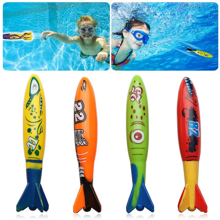 Kids Summer Swimming Pool Diving Toy Shark Rocket Throwing Toy Water Fun Games Pool Toys Swim Games Sinking Set for Boys Girls