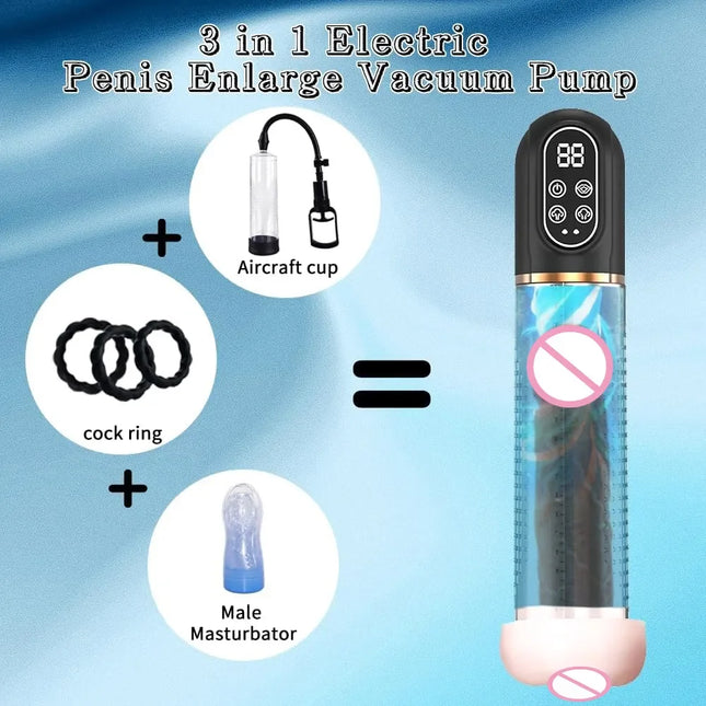 3IN1 Men Vibrator Penis Pump Penis Enlarger Extender Electric Vacuum Pump Penis Sleeve Male Masturbator Sex Toys for Men