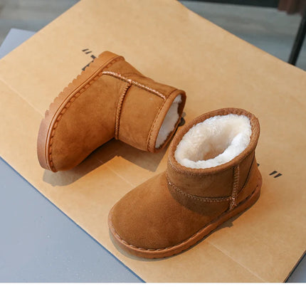 2025 Children Snow Boots Leisure Thick Fur Platform Winter Kids Short Boot Slip-on Unisex Concise Style Boys Girls  Kids Shoes