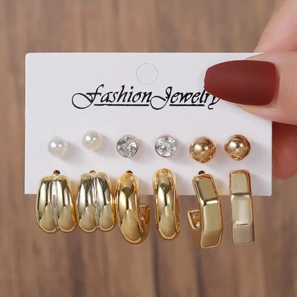 Popular Geometric Earnail Earring Set Imitation Pearl Dot Diamond Charm Electroplating CCB Earrings Women's Jewelry