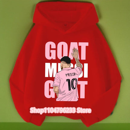 Messi Printed Children's Hooded Hoodie Plus Velvet Sweatshirt Casual Sportswear Pullover Black Top Boy and Girl Kid Baby Clothes