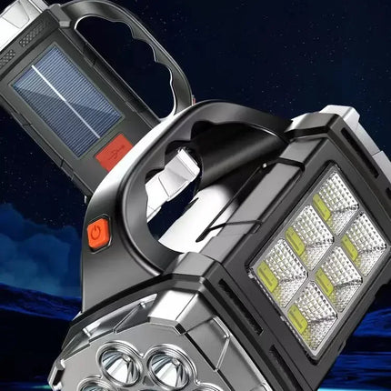New Upgrade Rechargeable High Power Solar LED COB Flashlight With Power Bank Waterproof Multifunctional Hand Lamp For Outdoor
