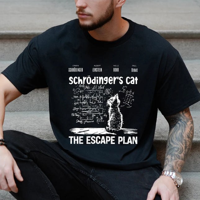 T-Shirt for Men Clothing Fashion Cat The Escape Plan Geeky Printed T-Shirts Harajuku Short Sleeve Tee Casual Men's Clothing